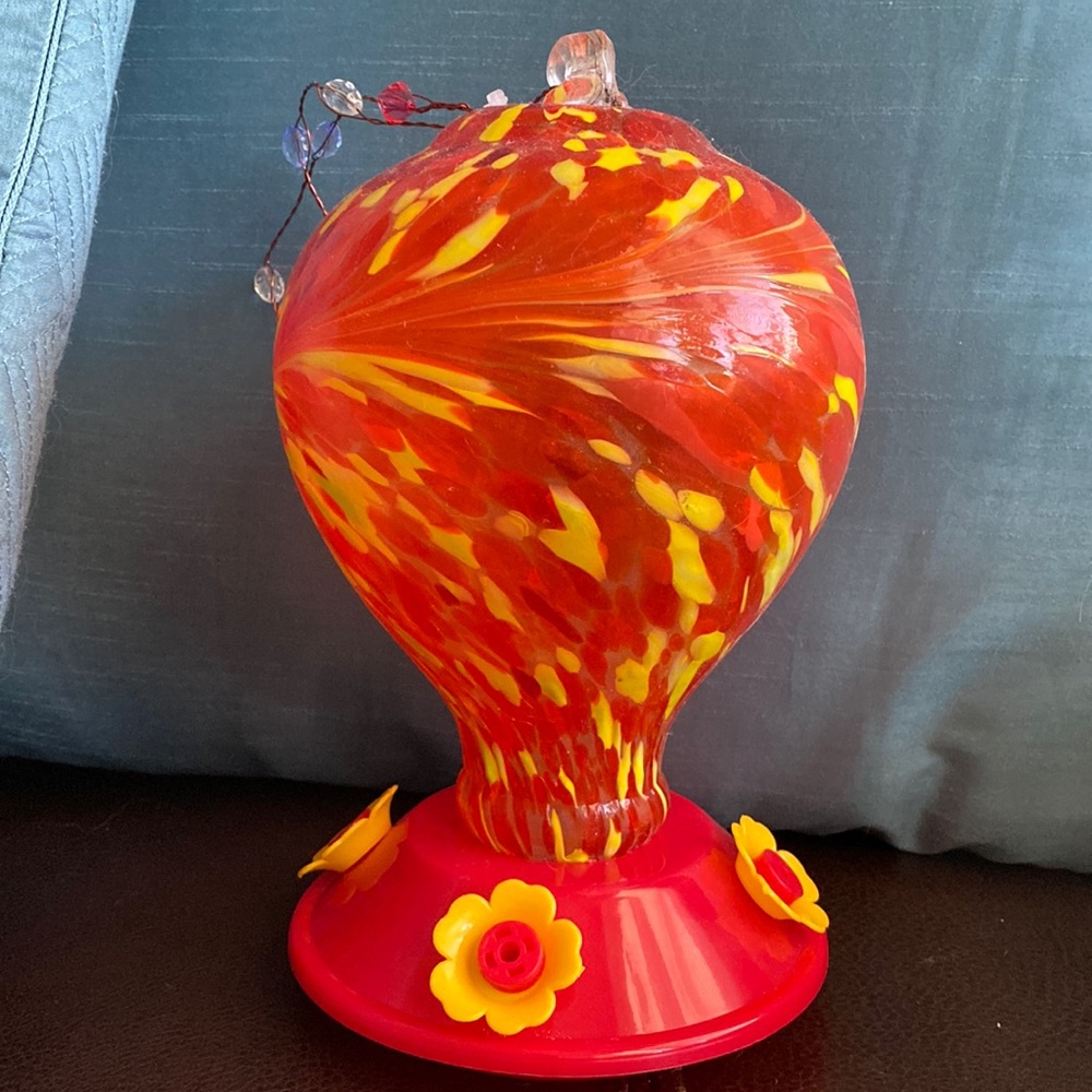 Beautiful Hand Blown Glass Large Hummingbird Feeder